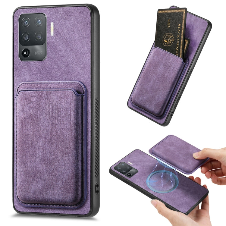 For OPPO F19 Pro Retro Leather Card Bag Magnetic Phone Case(Purple) - OPPO Cases by buy2fix | Online Shopping UK | buy2fix