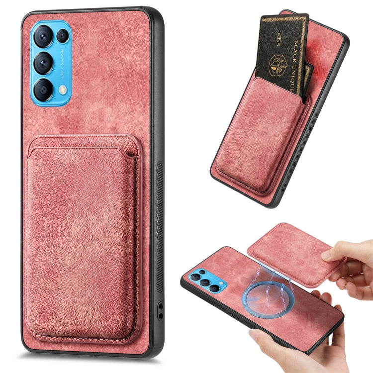 For OPPO Reno5 5G Retro Leather Card Bag Magnetic Phone Case(Pink) - OPPO Cases by buy2fix | Online Shopping UK | buy2fix