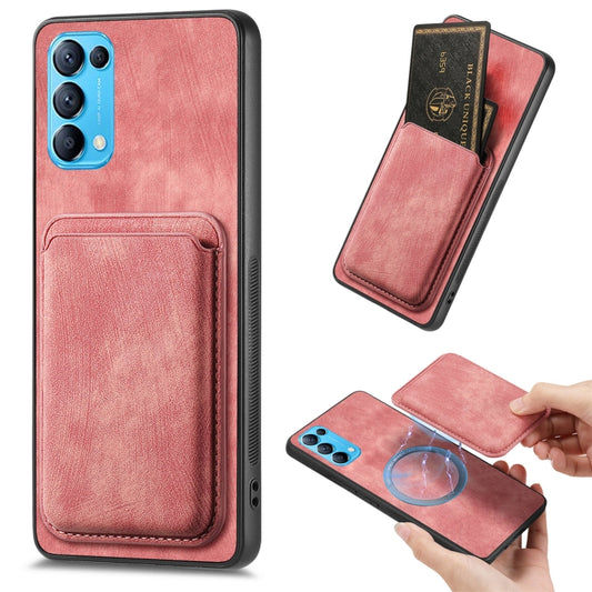 For OPPO Reno5 5G Retro Leather Card Bag Magnetic Phone Case(Pink) - OPPO Cases by buy2fix | Online Shopping UK | buy2fix