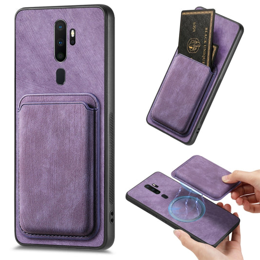 For OPPO A5 Retro Leather Card Bag Magnetic Phone Case(Purple) - OPPO Cases by buy2fix | Online Shopping UK | buy2fix