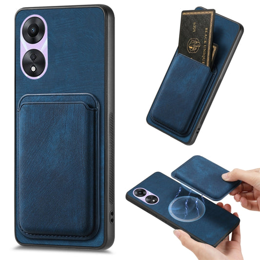 For OPPO A78 5G / A58 5G Retro Leather Card Bag Magnetic Phone Case(Blue) - OPPO Cases by buy2fix | Online Shopping UK | buy2fix