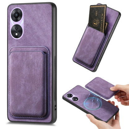 For OPPO A78 5G / A58 5G Retro Leather Card Bag Magnetic Phone Case(Purple) - OPPO Cases by buy2fix | Online Shopping UK | buy2fix