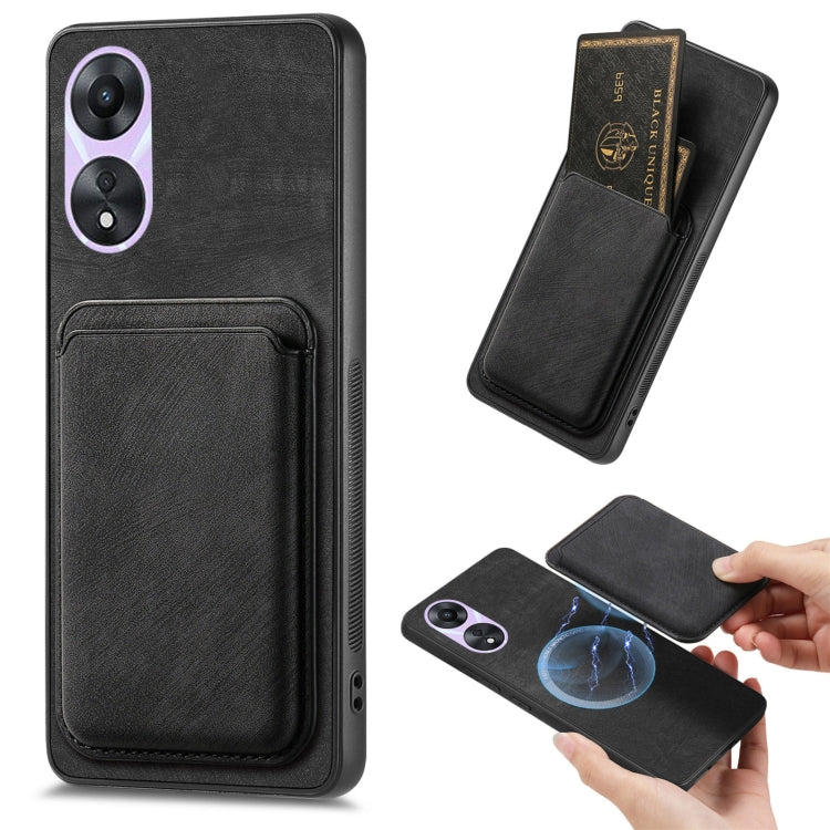 For OPPO A78 5G / A58 5G Retro Leather Card Bag Magnetic Phone Case(Black) - OPPO Cases by buy2fix | Online Shopping UK | buy2fix