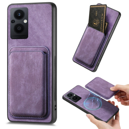 For OPPO Reno7 Z 5G/F21 Pro 5G Retro Leather Card Bag Magnetic Phone Case(Purple) - OPPO Cases by buy2fix | Online Shopping UK | buy2fix