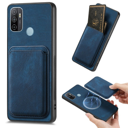 For OPPO A53 / A53S Retro Leather Card Bag Magnetic Phone Case(Blue) - OPPO Cases by buy2fix | Online Shopping UK | buy2fix