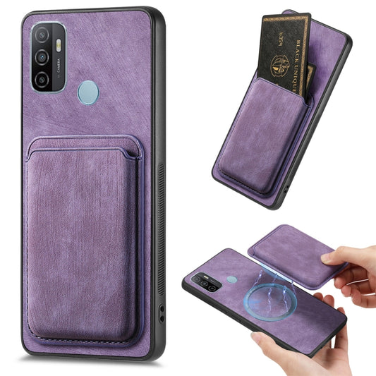 For OPPO A53 / A53S Retro Leather Card Bag Magnetic Phone Case(Purple) - OPPO Cases by buy2fix | Online Shopping UK | buy2fix