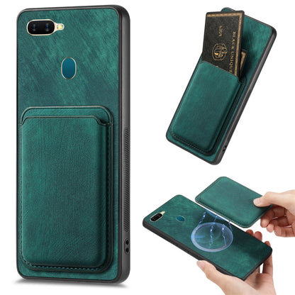 For OPPO A7/A12 Retro Leather Card Bag Magnetic Phone Case(Green) - OPPO Cases by buy2fix | Online Shopping UK | buy2fix