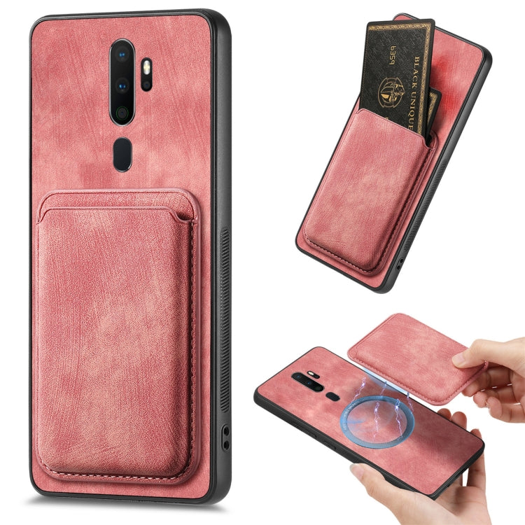 For OPPO A9 2020 / A5 2020 Retro Leather Card Bag Magnetic Phone Case(Pink) - OPPO Cases by buy2fix | Online Shopping UK | buy2fix