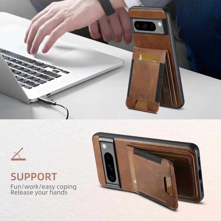 For Google Pixel 10 Pro Suteni H03 Oil Wax Leather Wallet Stand Back Phone Case(Brown) - Google Cases by Suteni | Online Shopping UK | buy2fix