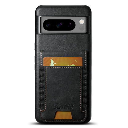 For Google Pixel 10 Pro XL Suteni H03 Oil Wax Leather Wallet Stand Back Phone Case(Black) - Google Cases by Suteni | Online Shopping UK | buy2fix