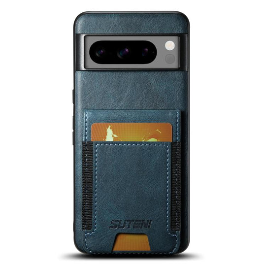 For Google Pixel 10 Pro XL Suteni H03 Oil Wax Leather Wallet Stand Back Phone Case(Blue)