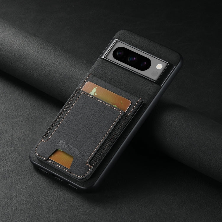 For Google Pixel 8a Suteni H03 Litchi Leather Card Bag Stand Back Phone Case(Black) by Suteni