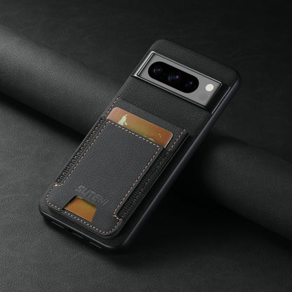 For Google Pixel 8a Suteni H03 Litchi Leather Card Bag Stand Back Phone Case(Black) by Suteni