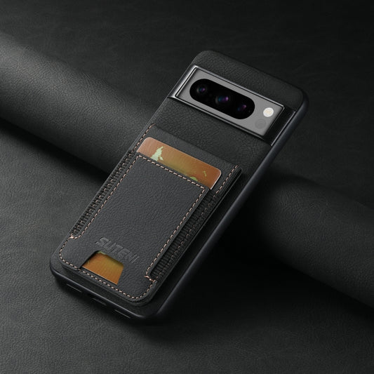 For Google Pixel 8a Suteni H03 Litchi Leather Card Bag Stand Back Phone Case(Black) by Suteni