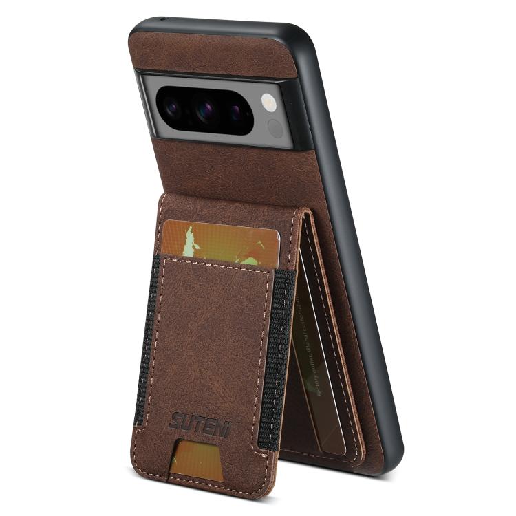 For Google Pixel 10 Suteni H03 Litchi Leather Card Bag Stand Back Phone Case(Brown) - Google Cases by Suteni | Online Shopping UK | buy2fix