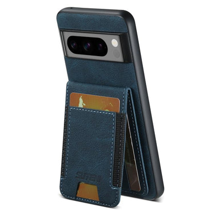 For Google Pixel 10 Suteni H03 Litchi Leather Card Bag Stand Back Phone Case(Blue) - Google Cases by Suteni | Online Shopping UK | buy2fix