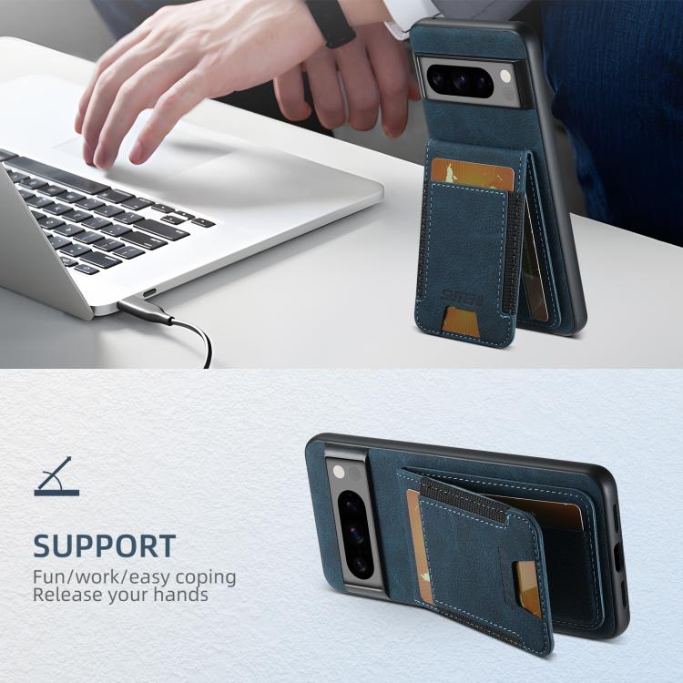 For Google Pixel 10 Pro Suteni H03 Litchi Leather Card Bag Stand Back Phone Case(Blue) - Google Cases by Suteni | Online Shopping UK | buy2fix