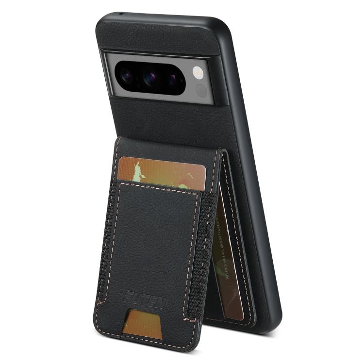 For Google Pixel 10 Pro XL Suteni H03 Litchi Leather Card Bag Stand Back Phone Case(Black) - Google Cases by Suteni | Online Shopping UK | buy2fix