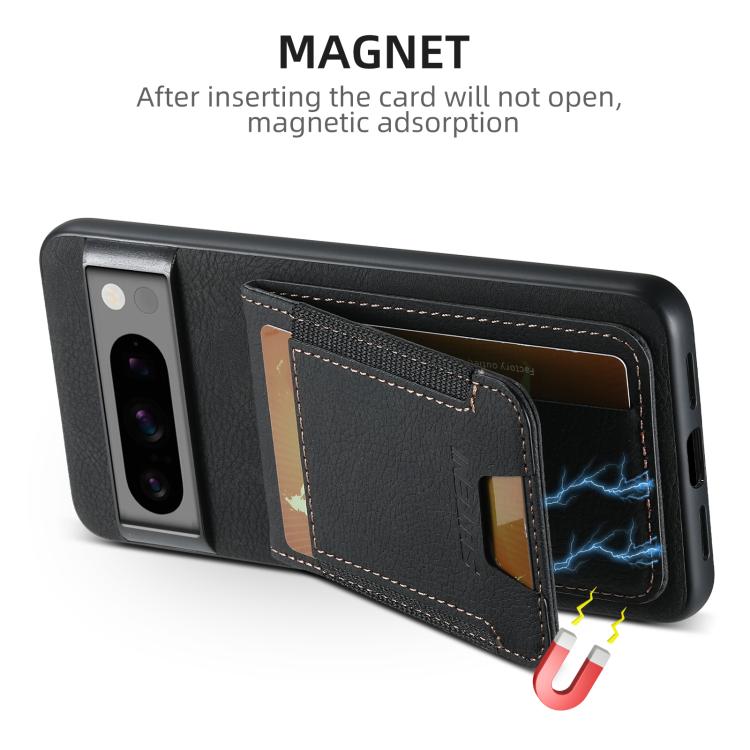 For Google Pixel 10 Pro XL Suteni H03 Litchi Leather Card Bag Stand Back Phone Case(Black) - Google Cases by Suteni | Online Shopping UK | buy2fix