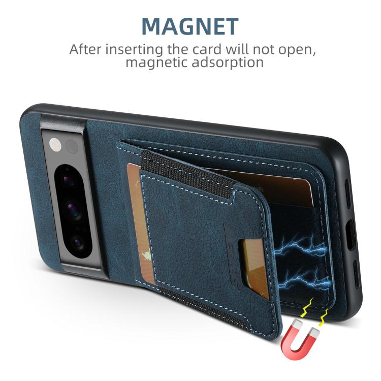 For Google Pixel 10 Pro XL Suteni H03 Litchi Leather Card Bag Stand Back Phone Case(Blue) - Google Cases by Suteni | Online Shopping UK | buy2fix