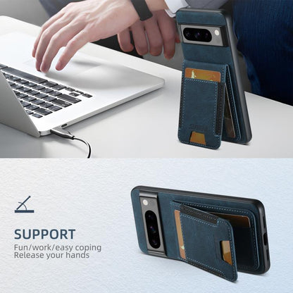 For Google Pixel 10 Pro XL Suteni H03 Litchi Leather Card Bag Stand Back Phone Case(Blue) - Google Cases by Suteni | Online Shopping UK | buy2fix