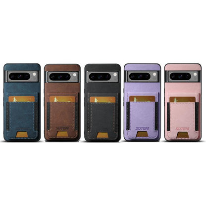 For Google Pixel 10 Pro Suteni H03 Litchi Leather Card Bag Stand Back Phone Case(Brown) - Google Cases by Suteni | Online Shopping UK | buy2fix