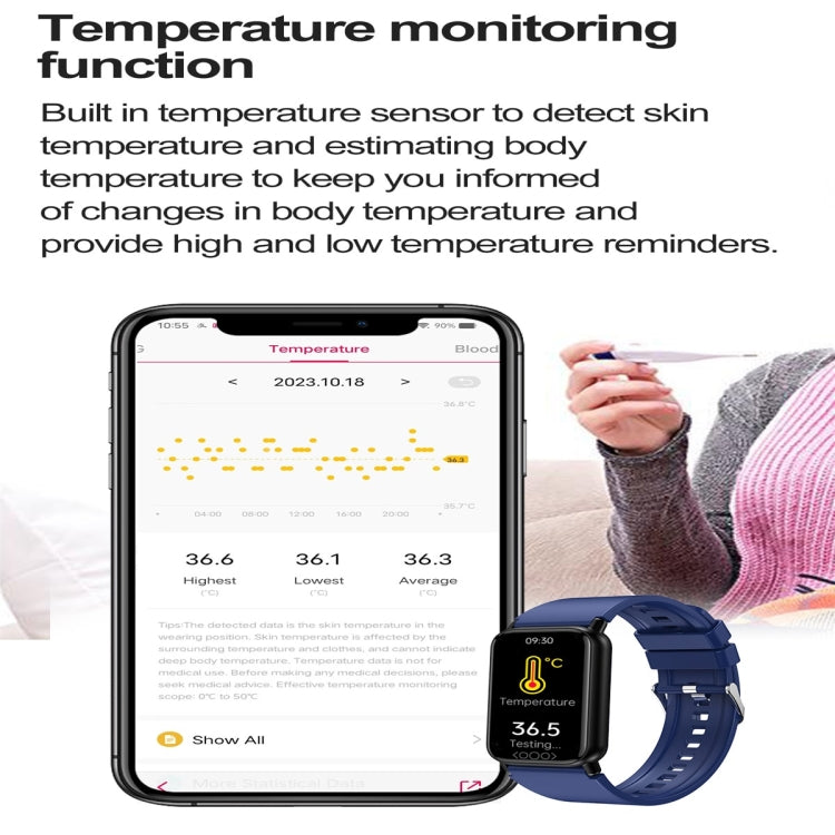 TK72 1.47 inch Color Screen Smart Watch, Support Heart Rate / Blood Pressure / Blood Oxygen / Blood Sugar Monitoring(Blue) - Smart Wristbands by buy2fix | Online Shopping UK | buy2fix