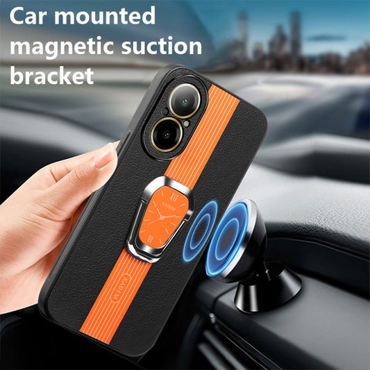 For Realme C67 4G Magnetic Litchi Leather Back Phone Case with Holder(Orange) by buy2fix