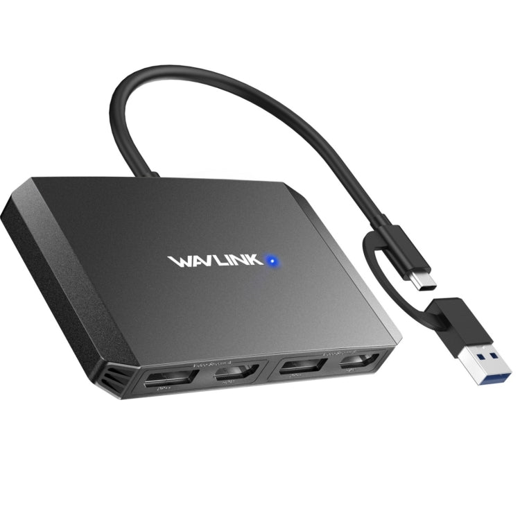 WAVLINK WL-UG69DH2 Dual Monitor USB+Type-C to Dual 4K HD DisplayPort Adapter Splitter(Black) - Splitter by WAVLINK | Online Shopping UK | buy2fix