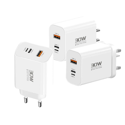 PD30W USB-C / Type-C + 8 Pin + USB-A Reverse Charger Suitable for iPhone Series(UK Plug) by buy2fix