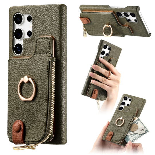 For Samsung Galaxy S24 Ultra 5G Litchi Leather Oil Edge Ring Zipper Wallet Back Phone Case(Green)