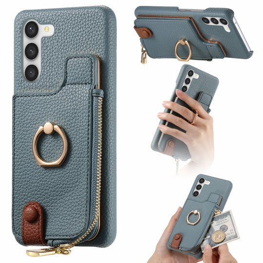 For Samsung Galaxy S23 5G Litchi Leather Oil Edge Ring Zipper Wallet Back Phone Case(Blue)