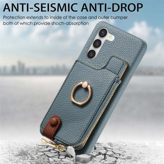 For Samsung Galaxy S23 5G Litchi Leather Oil Edge Ring Zipper Wallet Back Phone Case(Blue) by buy2fix