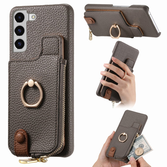 For Samsung Galaxy S22 5G Litchi Leather Oil Edge Ring Zipper Wallet Back Phone Case(Grey)
