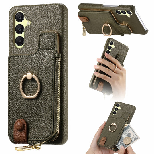 For Samsung Galaxy A25 Litchi Leather Oil Edge Ring Zipper Wallet Back Phone Case(Green)