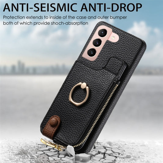 For Samsung Galaxy S21 5G Litchi Leather Oil Edge Ring Zipper Wallet Back Phone Case(Black) by buy2fix