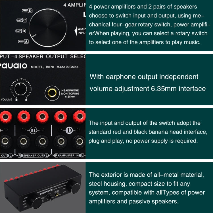 B071 4 Input 2 Output or 2 In 4 Out Power Amplifier Speaker Selector Switcher -  by buy2fix | Online Shopping UK | buy2fix