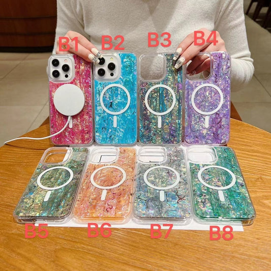 For iPhone 15 Pro Shell Texture Multicolor MagSafe TPU Phone Case(Sky Blue) by buy2fix