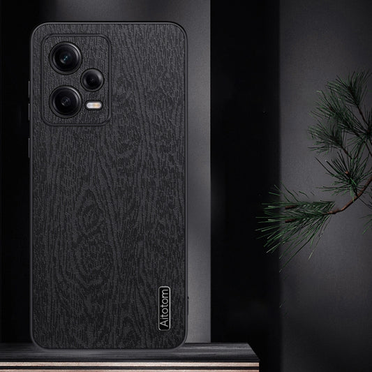 For Xiaomi Redmi Note 12 Pro 5G Tree Bark Leather Shockproof Phone Case(Black) by buy2fix