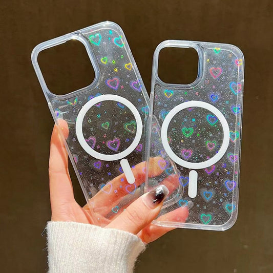 For iPhone 14 Pro Laser Love MagSafe TPU Phone Case(Transparent) by buy2fix