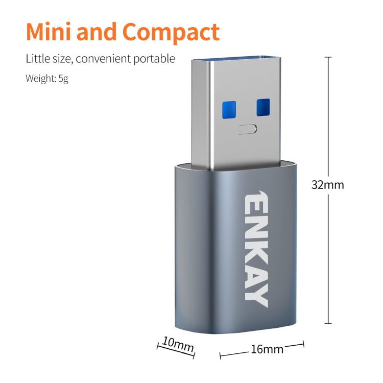 ENKAY ENK-AT118 Aluminium Alloy Male USB 3.1 to Female Type-C Data Adapter Converter Support Fast Charging - Type-C Adapter by ENKAY | Online Shopping UK | buy2fix