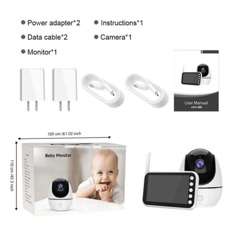 ABM200 Support Two-Way Voice Temperature Display 4.5-inch Video Baby Monitor Music Player(US Plug) by buy2fix