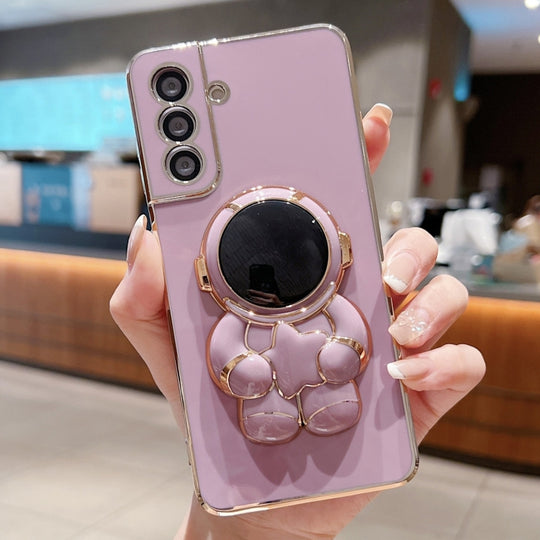 For Samsung Galaxy S24 5G Embrace Stars Electroplating Astronaut Holder Phone Case(Purple)