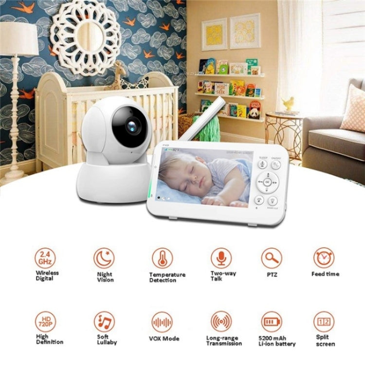 Infrared Night Vision Two-way Intercom Baby Monitor 5-inch Wireless Digital Monitor(US Plug) by buy2fix