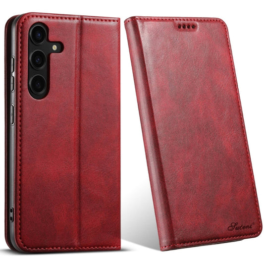 For Samsung Galaxy S24+ 5G Suteni J02 Oil Wax Wallet Leather Phone Case(Red) - Galaxy S24+ 5G Cases by Suteni | Online Shopping UK | buy2fix