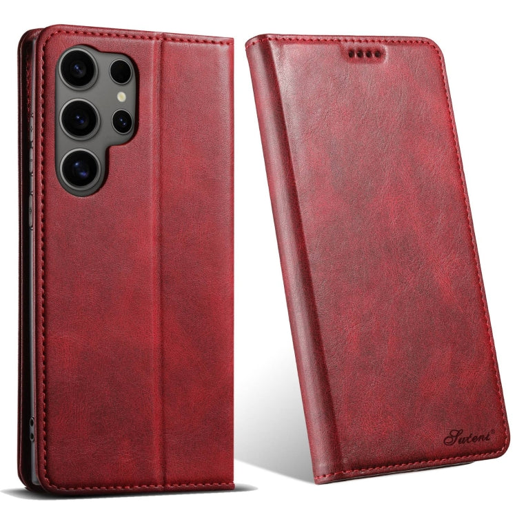 For Samsung Galaxy S23 Ultra 5G Suteni J02 Oil Wax Wallet Leather Phone Case(Red) - Galaxy S23 Ultra 5G Cases by Suteni | Online Shopping UK | buy2fix