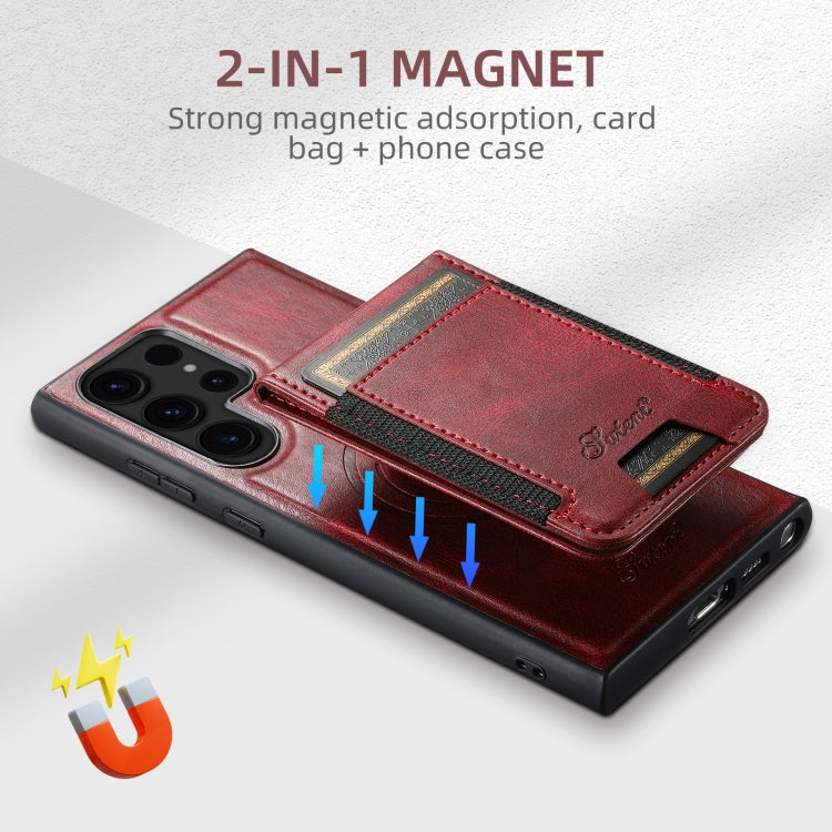 For Samsung Galaxy S24+ 5G Suteni H17 Oil Eax Leather MagSafe Detachable Wallet Phone Case(Red) - Galaxy S24+ 5G Cases by Suteni | Online Shopping UK | buy2fix