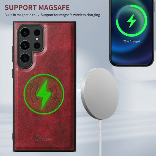 For Samsung Galaxy S24 5G Suteni H17 Oil Eax Leather MagSafe Detachable Wallet Phone Case(Red) - Galaxy S24 5G Cases by Suteni | Online Shopping UK | buy2fix