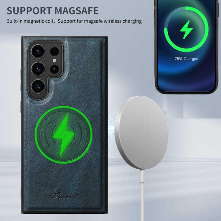 For  Samsung Galaxy S23 5G Suteni H17 Oil Eax Leather MagSafe Detachable Wallet Phone Case(Blue) - Galaxy S23 5G Cases by Suteni | Online Shopping UK | buy2fix