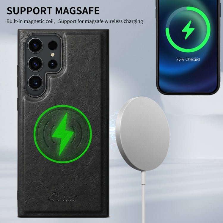 For Samsung Galaxy S22 Ultra 5G Suteni H17 Oil Eax Leather MagSafe Detachable Wallet Phone Case(Black) - Galaxy S22 Ultra 5G Cases by Suteni | Online Shopping UK | buy2fix